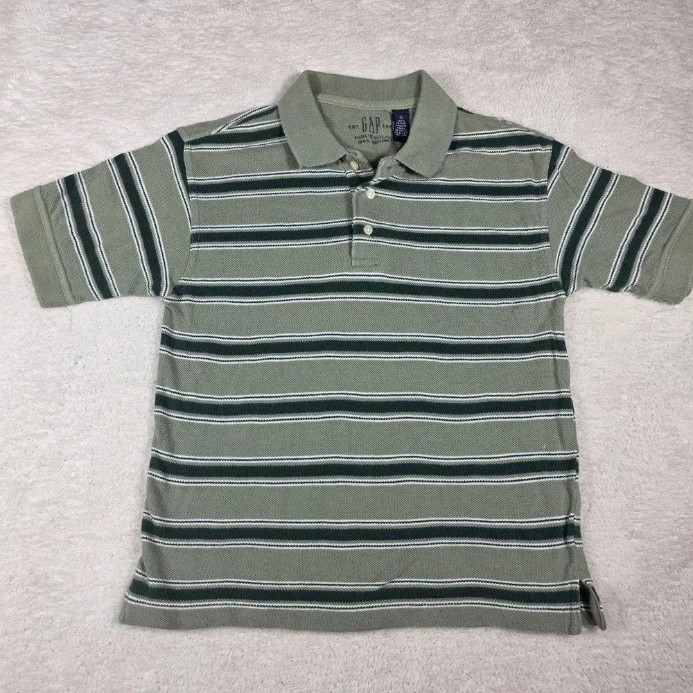 Gap Polo Shirt Kids Small Sage Green Excellent Striped Pique Cotton Short Sleeve